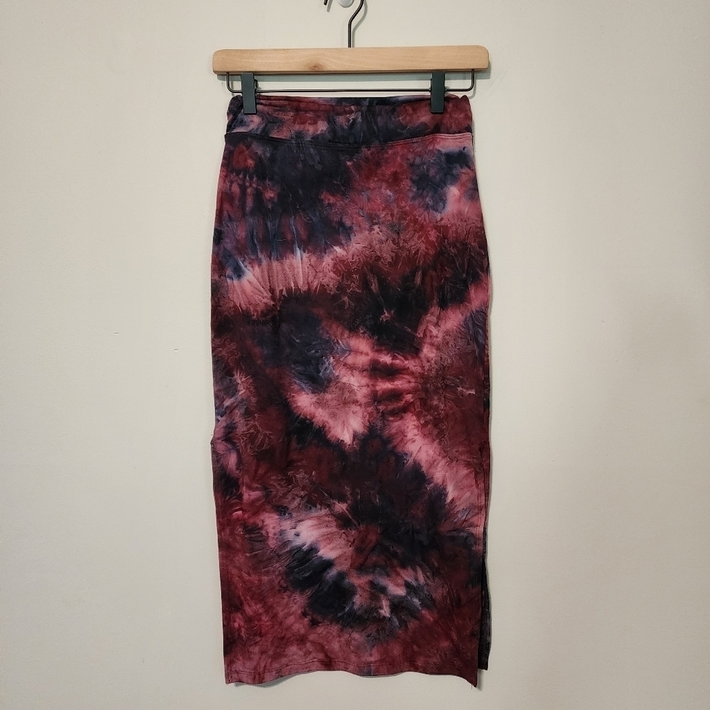 Sundry boho midi skirt size 0 purple tie dye side slits burgundy wine fall